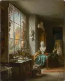 Friedrich Pecht, Selbstporträt im Atelier, Öl auf Karton