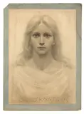 Fidus, Lotoskönigin, 1890, Kohle auf genarbtem Papier, vom Künstler auf Karton aufgezogen und im Rand blau aquarelliert