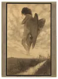 Fidus, Der verlorene Sohn, 1892, Kohle auf genarbtem Papier, vom Künstler auf graugrünen Karton aufgezogen und im Rand mit Aquarell, Tuschpinsel und -feder bemalt