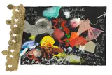 Jean Tinguely, Ohne Titel (Einladung), 1989, Collage mit Gouache und Silberbronze auf schwarzem Tonpapier