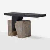 Schism console by Blackman Cruz Workshop, travertine, oak, Shou Sugi Ban finish, sold Jan 2026