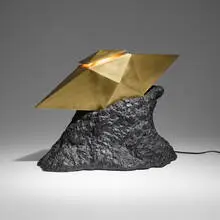Lika Moore, Unearthed Herkimer lamp, lacquered brass with sculpted painted plaster, wax top coat