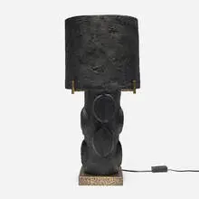 Blackman Cruz Workshop, Wedge Primal table lamp, Indian Clay Black Hydrocal plaster, hammered brass, plaster shades