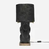 Blackman Cruz Workshop, Wedge Primal table lamp, Indian Clay Black Hydrocal plaster, hammered brass, plaster shades