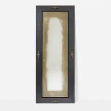 Lika Moore, Compass dressing mirror, steel with gunmetal finish, bronze, antiqued "smokey" mirrored glass