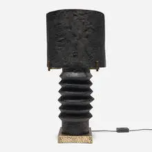 Ribbed Primal table lamp by Blackman Cruz Workshop, Indian Clay Black Hydrocal plaster, hammered brass, plaster shades, sold Jan 2026