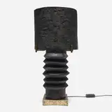 Blackman Cruz Workshop, Ribbed Primal table lamp, Indian Clay Black Hydrocal plaster, hammered brass, plaster shades
