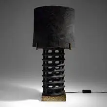 Blackman Cruz Workshop, Webbed Primal table lamp, Indian Clay Black Hydrocal plaster, hammered brass, plaster shades