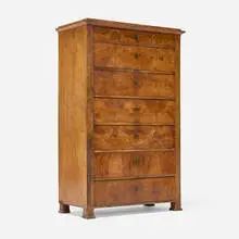 Biedermeier, Tall chest, c. 1840, walnut, brass