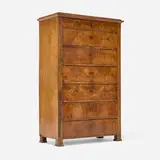 Biedermeier, Tall chest, c. 1840, walnut, brass