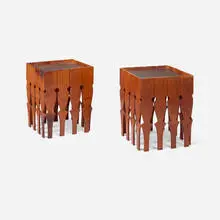 Arturo Pani, Occasional tables, pair, c. 1960, leather, patinated brass