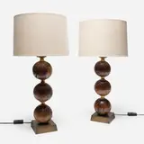Lika Moore, Triball lamps, pair, Engelmann oak, brass, linen