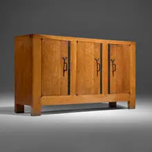 Jean Touret, Cabinet, c. 1958, solid oak, wrought iron