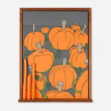 Sean Gannon, The Pumpkin Patch (Candle Holder), 2022, acrylic on linen in walnut artist-made frame with candles