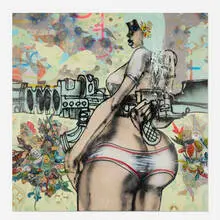 David Choe, Replaceable, 2008, oil and spray paint on board