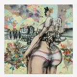David Choe, Replaceable, 2008, oil and spray paint on board