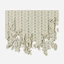 Scott Campbell, Large Flame, c. 2013, laser cut uncirculated US currency sheets, cardboard