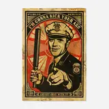 Rise Above Cop by Shepard Fairey, 2006, screenprint in colors and mixed media collage on paper, HPM, sold Dec 2025