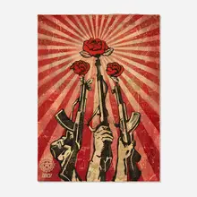 Shepard Fairey, Guns and Roses, 2007, screenprint in colors and mixed media collage on paper