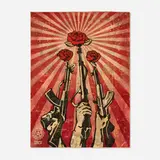 Guns and Roses by Shepard Fairey, 2007, screenprint in colors and mixed media collage on paper, sold Dec 2025