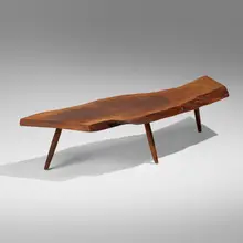 Early coffee table by George Nakashima, 1956, American black walnut, sold May 2026