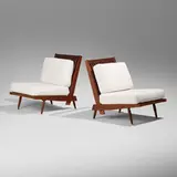 George Nakashima, Cushion Chairs, pair, 1955, American black walnut, upholstery
