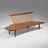 Conoid bench by George Nakashima, 1967, American black walnut, hickory, sold May 2026