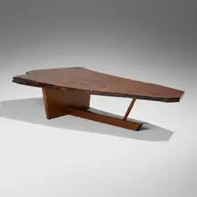 Rare Minguren II coffee table by George Nakashima, 1974, Turkish walnut, American black walnut, sold May 2026