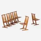 Conoid chairs, set of six by George Nakashima, 1971, American black walnut, hickory, sold May 2026