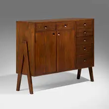 Cabinet from the Administrative Buildings, Chandigarh by Pierre Jeanneret, c. 1957-58, teak, aluminum, sold May 2026