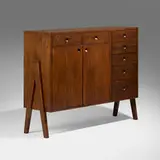 Cabinet from the Administrative Buildings, Chandigarh by Pierre Jeanneret, c. 1957-58, teak, aluminum, sold May 2026