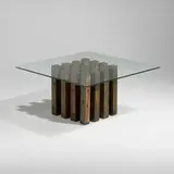 Paul Evans, Rare chess/coffee table, c. 1970, torch-cut, welded, polychromed and patinated steel, glass