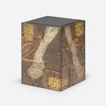 Paul Evans, Patchwork occasional table, c. 1970, patinated copper, bronze, pewter, slate