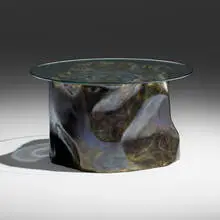 Silas Seandel, Coffee table, 1974, bronze, glass