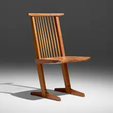 Conoid chair by Mira Nakashima, 2000, American black walnut, hickory, sold May 2026