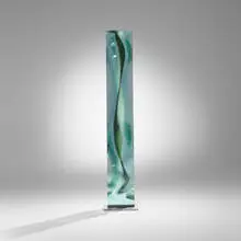M.060303 (from the Move series) by Toshio Iezumi, 2003, glued, carved, and polished heat reflecting glass, aluminum, sold Apr 2026