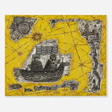 Mary T. Bowling, Voyage to Patmos, 1986, paint, beads, glass and found objects on plaster