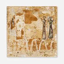 Mary T. Bowling, April Pilgrimage, 1953, paint, beads, glass and found objects on plaster