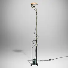 Toio floor lamp by Achille & Pier Giacomo Castiglioni, enameled steel & iron, aluminum, glass, sold May 2026