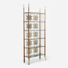 Jeannot Cerutti, Libabel bookcase, 1989, walnut, lacquered wood and steel, aluminum, chrome-plated steel, nylon