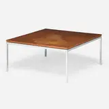 Florence Knoll, Coffee table, model 2518, 1958, walnut veneer, chrome-plated steel