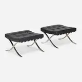 Barcelona ottomans, pair by Ludwig Mies van der Rohe, leather upholstery, stainless steel, sold May 2026