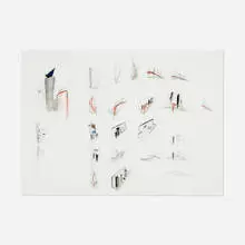 Zaha Hadid Architects, Grand Buildings, Trafalgar Square study drawings, 1986, colored pencil and pencil on tracing paper