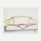 Santiago Calatrava, Milwaukee Art Museum cross section of brise soleil addition to the Quadracci Pavilion, 1995, watercolor and graphite on paper