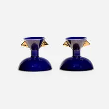 Matteo Thun, Nefertiti egg cups, pair, 1981, glazed porcelain