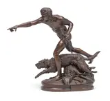 Louis Auguste Hiolin, Au Loup!!, patinated bronze
