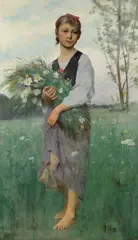 François-Alfred Delobbe, The flower picker, oil on canvas