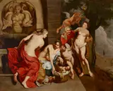 Antwerp School, The finding of Moses, oil on canvas