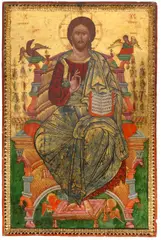 Cretan School, Circa 1700, A Greek icon: Christ in Majesty, tempera on panel with gold leaf