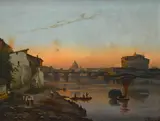 Bernhard Karl Mackeldey, A view of St. Peter's Basilica and Castel Sant'Angelo, Rome, oil on canvas